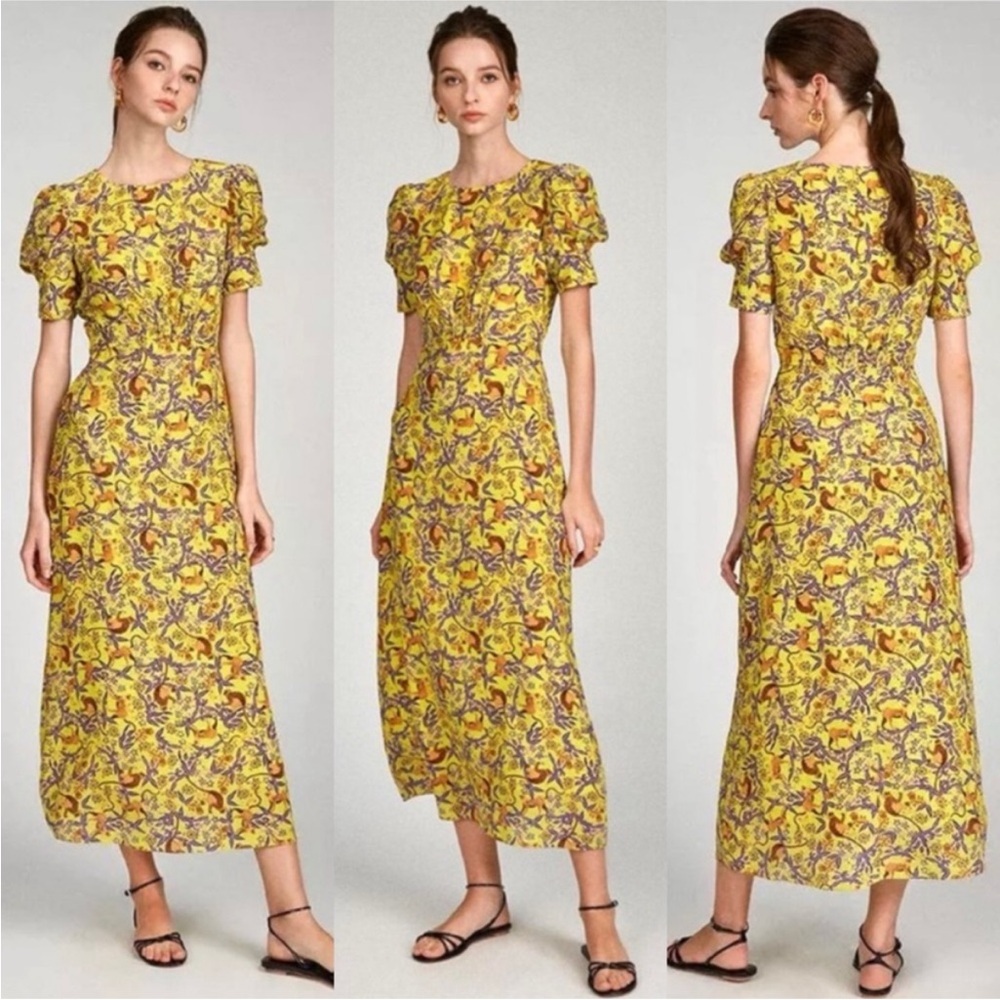 SALONI Yellow Printed Bianca Dress, Size: 6
